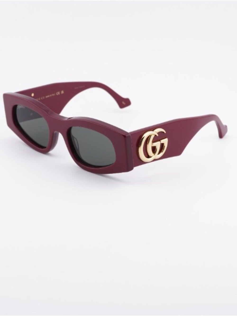 Gucci GG1754S 005 Sunglasses Burgundy Square Frame, Grey Lenses